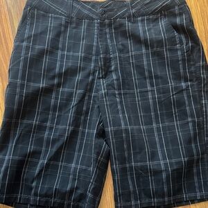 Men's Black Plaid Flat Front Shorts